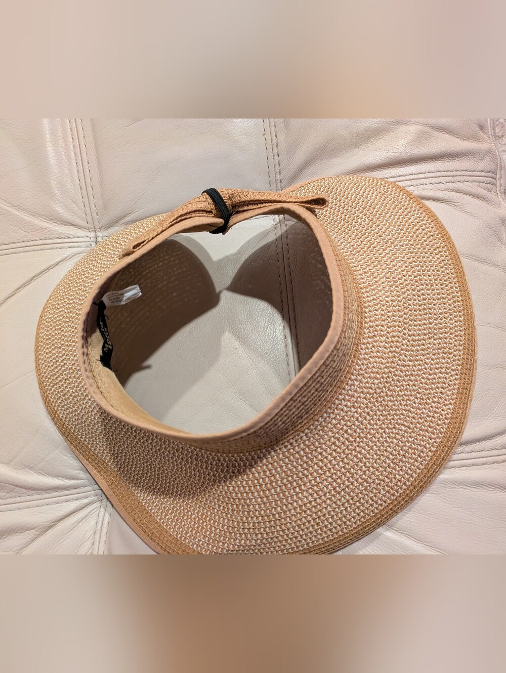 Womens Wide Brim Floppy Sun Visor Hat Bow Tie Packable Beige Golf Beach Travel